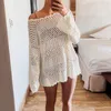 Dames badmode haakhaak gebreide zwempak cover-up jurk Hollow Out dames badpak bedekken mode ronde nek lange mouw vrouwelijk strandkleding