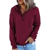 Women's Hoodies & Sweatshirts Long Sleeve Pullover Solid Tops Kangaroo Pocket Hoodie With Drawstring Blouse Button Decoration