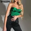 Tanques femininos Camis Green Crop Tops verão Sexy sem alças fora do ombro do ombro Party Festa sem mangas Bustier tampo Tampo Mulheres Solid Halter Tee Cetim Corset 230510