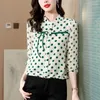 Blouses voor dames lente elegante polka dot o-neck blouse blouse dames dames kleding mode afdrukken shirts dames Chinese stijl boog vest