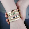 Women Lady Wedding Rainbow Armband Paled Colorful Inlaid Bling CZ Square Crystal Bangle Trendy 60mm smyckespresent