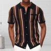 Men's Polos Summer Knitted Polo Shirt Contrast Color Singlebreasted Short Sleeve Stripe Print Tops Male Clothes 230510