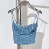 Two Piece Dress PREPOMP Summer Rose Blue Denim Wrap Hip Half Skirt Women Asymmetric Y2k Sleeveless Camis Crop Top Set GH900 230509