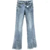 Jeans femme fendu Denim Bootcut pantalon femme mode printemps 2023 élastique taille haute maigre bleu Jean filles strass pantalon