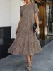 Casual Dresses Women's Summer Loose Midi Dress Short Sleeve O Neck A-line Dot/Leopard Print French Mixed Color