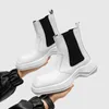 Split Leather Platform Ankle Boots for Men Fashion Sqaure Toe Chelsea Boots Male Slip On Motorcycle Boots Handsome Streetwear