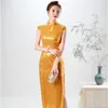 Ethnische Kleidung Chinesischer Stil Übergroßes Damenkleid Einfache einfarbige Pailletten Cheongsam Damen Bühnenperformance