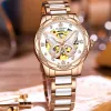 MENS Titta på armbandsur Luxury Ladies Mechanical Watch Unik fjärilsskelettskelett Dial Rhinestone Design Watch Montre de Luxe