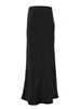 Jupes OOTN élégant Satin noir trompette mode Slim taille haute femmes femme solide bureau longue jupe printemps été 230510