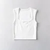 Kvinnors tankar Camis Lundunshijia Fashion Square Neck ärmlös Summer Crop Topps Women Casual Basic T Shirt Off Shoulder Cami Sexy Tank Top 230510