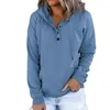 Women's Hoodies & Sweatshirts Long Sleeve Pullover Solid Tops Kangaroo Pocket Hoodie With Drawstring Blouse Button Decoration