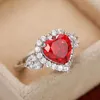 Wedding Rings Caoshi Bright Blue/Red Zirconia Finger Ring For Women Fashion Heart Form Design Accessoires Juwelier Ceremonie Party