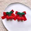 Accesorios para el cabello 2023 otoño moda niños lindos lana tejida cereza horquillas dulce niña princesa terciopelo rojo lazo cuerda sombreros