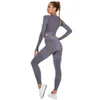 Stroje jogi Nowe zbiór z długim rękawem Zestaw jogi Zestaw Sets Womens Fitness Odzież Kobiety Zestaw Sport Zestaw 2 sztuki Sport Suit Płynne legginsy AA230509