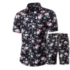 Chemises Shorts Hommes affaires Ensemble décontracté deux pièces ensemble Été décontracté Imprimé Hawaïen Chemise Homme Court Homme haut + short Costume Ensembles Plus La Taille