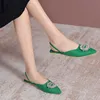Sandalen nieuwe damesschoenen puntige teen ondiepe naakt groen blauwe diamant lage hiel rug strappy vrouwen 230417
