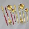 24Pcs/Set Rose Gold Flatware Cutlery Set Stainless Steel Dinnerware Matte Spoon Knife Silverware Kitchen Tableware Set1