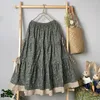 Röcke Sweet Mori Girl Cottagecore Rock Print Flower Hollowed Lace-up Bottoms Petticoat With Lace Long Midi Women Elastic