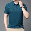 Polos pour hommes Été Soie Col rabattu T-shirt à manches courtes Polo pour hommes Casual Jacquard Ice Silk Plaid Button Fashion Graphic Tops 230510