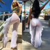 Maillots de bain pour femmes Summer Women Beach Mesh Ruffle Sheer Wide Leg Pantalon Pantalon Bikini Cover Up 230509