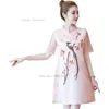 Ethnic Clothing 2023 Chinese Vintage Dress Cheongsam Improved Qipao National Flower Embroidery Chiffon Oriental Evening Vestido