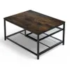 현대 산업 스타일 직사각형 목재 곡물 상단 커피 테이블 W 금속 프레임 MDF 홈 티 테이블 소박한 갈색