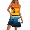 Casual Dresses Selling Fashion Sexy Women's Sleeveless Round Neck Dress 3D Printed Landscape Beach Leisure Loose Style Sun