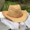 Breite Krempe Hüte Eimer Damen Sommer West Cowboy Stroh Panamas UV-Schutz Sonnenblende Seaside Beach 230509