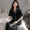 Damen Nachtwäsche Sexy Damen Baumwolle Pyjama Sets Druckkarton 2 Stück Weicher Umlegekragen Nachtwäsche Sommer Home Dressing mit Tasche