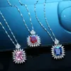 NEW 100% Sterling Sier Necklace Pendant Chain Red Blue Pink Green Luxurious for Women Fashion Jewelry Original Gift