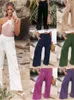 Women's Pants Capris Foridol Spring Summer Cotton Linen Women Pants Pockets Solid Casual White Wide Leg Office Lady White Long Trousers Khaki 230510