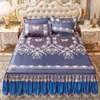 Falda de cama 3 piezas Colcha Royal de lujo Fresca Falda de cama de doble capa Sábanas lavables a máquina Cama con banda elástica para cama Queen King Size 230510