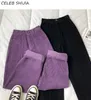 Women's Pants Capris Spring Corduroy Trousers Woman Pants Elastic Waist Purple Solid Straight Leg Pants Autumn Chic Loose Harajuku Pants Woman Bottom 230510