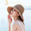 Breda breim hattar hink gör enkla kvinnor halm sommarsol för lady folding bow strand vuxna kvinnliga solskyddsmedel 230509