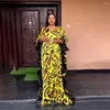 Etnik Giyim Moda Afrikalı Kadınlar Gevşek Robe Dashiki Nijerya Düğün Elbise Kaftan Tarzı Leopar Baskı Uzun Elbise Abaya