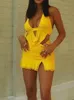 Zweiteiliges Kleid ALLNeon Rave Outfits Clubwear der 90er Jahre Tiefes V Gelb Coord Suits Y2K Party Backless Neckholder Tops Rüschen Rüschen Röcke 2 Sets 230509