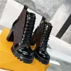 2023 Designer Paris Iconic Star Trail enkellaarzen Tread Rubber Patent Canvas en Leather High Heel Chunky Lace Up Martin Ladys Winter Snea