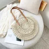 Storage Bags Women Simple Summer Holiday Woven Round Shoulder Shopping Bags Casual Ladies Beach Vacation Large Capacity Tote Handbags P230510