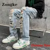 Jeans da uomo Zongke Jeans skinny strappati per uomo Abbigliamento Pantaloni cargo Jeans da uomo Slim Street Wear Taglia cinese 2XL 2023 Primavera Nuovi arrivi Z0508