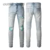 Jeans de designer Jean Amirres Denim Hommes Pantalons TrendHigh Street Light Blue Jeans Perforés Patch Slim Fit Élastique Pieds Serrés YQ5P