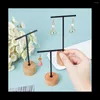 Jewelry Pouches 3Pcs T Bar Earring Display Stand With Wooden Base Holders Hanging Organizer For Pography Props A