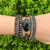 Chain Mix 5 Strands Leather Bracelet Black Onyx Woven Wrap s Bohemian Drops hipping 230511