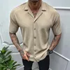 Мужские повседневные рубашки Leisure Solid Color Ribbed Men Fashion Fashion Loth -рубашка с коротким рубашкой 2023 Весенняя летняя уличная одежда 230511