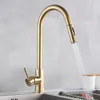 Rubinetti da cucina SHBSHAIMY Rubinetti per lavello ad acqua con montaggio su ponte in acciaio inossidabile nichel oro pull down 230510 nero spazzolato 230510