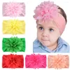 Hårtillbehör Nylon Jacquard pannband Hårband Wraps Big Chiffon Flower Elastic Headwear For Baby Girls Born Spädbarn Toddlers Kids