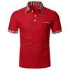 Lyxdesignerkläder män 2023 Sommarmän polo skjorta pläd trim slim lapels kort ärm lapptäcke topp t-shirt polo för man