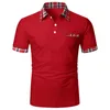 Polo per Uomo 2023 Estate Polo da uomo Plaid Trim Slim Risvolti Top manica corta Patchwork T-shirt Casual