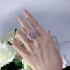 Anillos de racimo SpringLady 2023 S925 Rich Woman's Happy Luxury Cherry Blossom Pink 10 12 Diamond Ring Moda femenina Temperamento