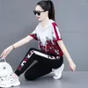 Running Sets Korean Style Hoodie Sweater Loose Long Pant Flower Print 5XL Women Tracksuit Sportswear Jogger Outfit Casual Workout Set