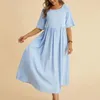 Casual Dresses Midi Dress High Waist Comfy Pleated Flowy Hem Solid A-line Breathable Summer Streetwear